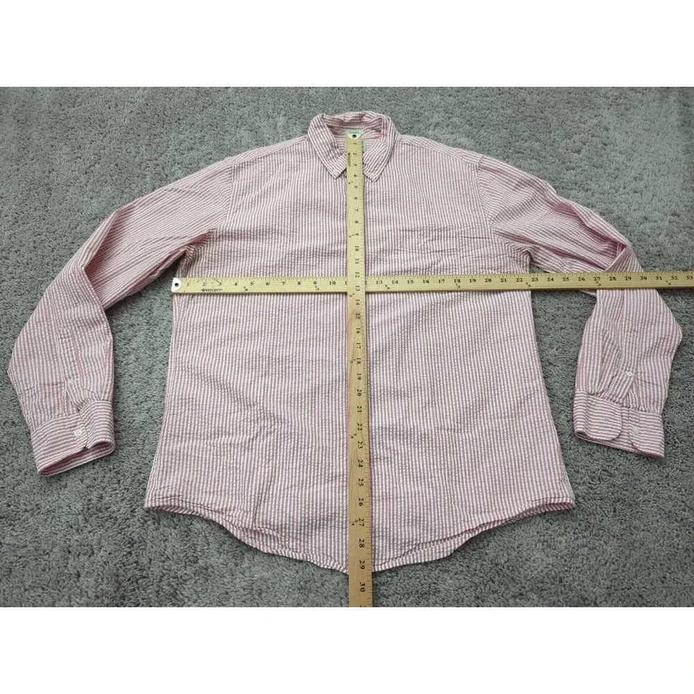 J Crew Button Up Shirt Mens Large Pink Striped Classic 100% Cotton Preppy Casual